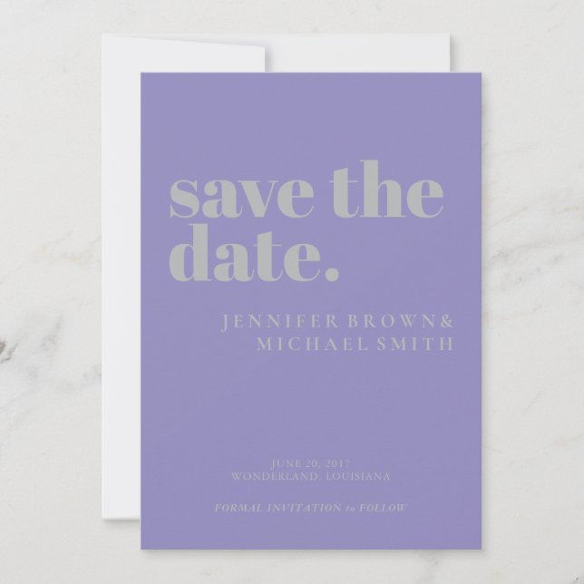 Minimal Lavender Silver Wedding Photo Calligraphic Save The Date (Front)