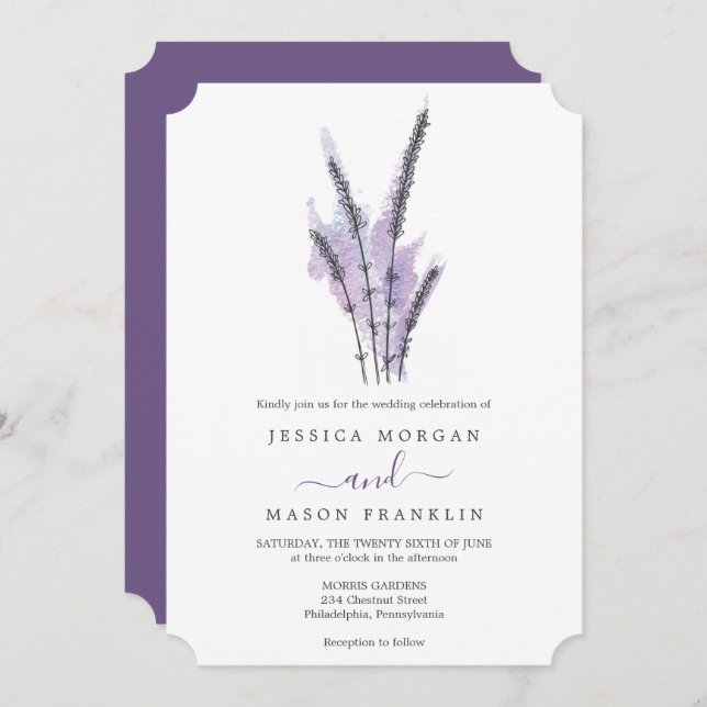 Minimal Lavender Wedding Invitation Card (Front/Back)
