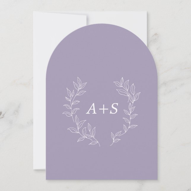 Minimal Leaf | Arched Monogram Wedding Invitation (Front)