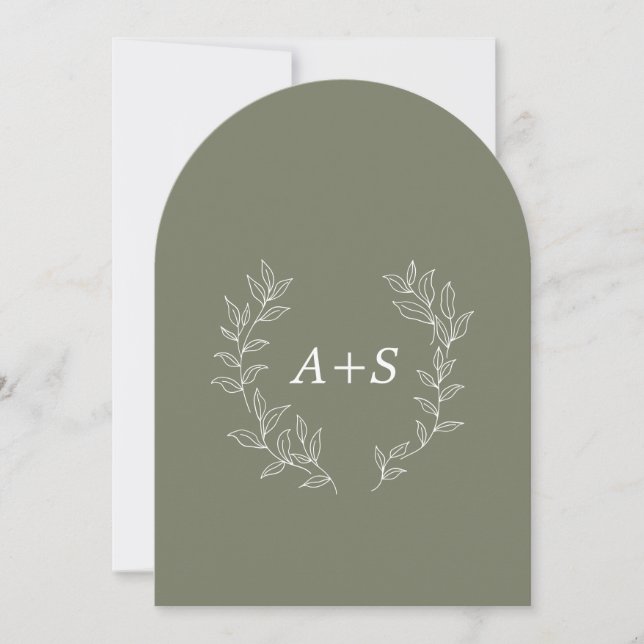 Minimal Leaf | Arched Monogram Wedding Invitation (Front)