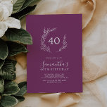 Minimal Leaf Berry Purple 40th Birthday Invitation<br><div class="desc">This minimal leaf berry purple 40th birthday invitation is perfect for a boho birthday party. The design features a simple greenery leaf silhouette in a romantic summer violet color with minimalist bohemian garden style.</div>