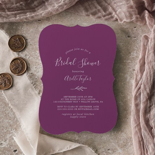 Minimal Leaf Berry Purple Bridal Shower Invitation