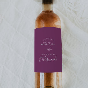 Minimal Leaf   Berry Purple Bridesmaid Proposal Wine Label