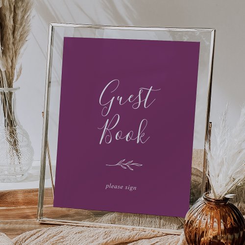 Minimal Leaf  Berry Purple Guest Book Poster