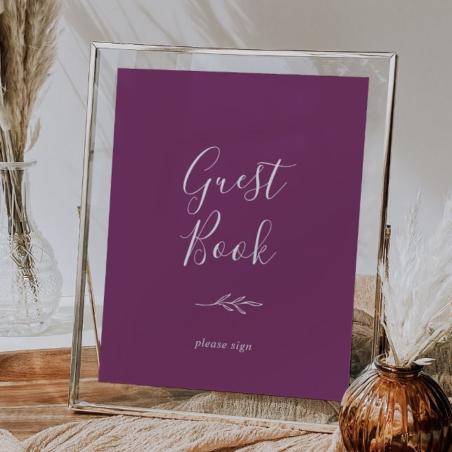 Minimal Leaf | Berry Purple Guest Book Poster (Creator Uploaded)