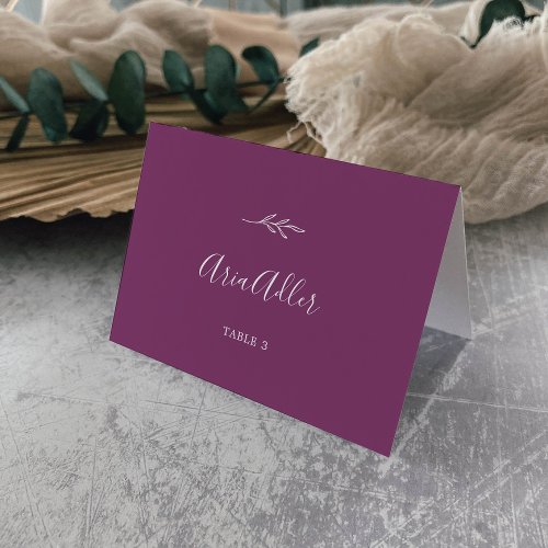 Minimal Leaf  Berry Purple Guest Name Place Cards