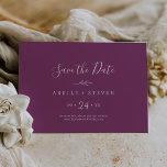 Minimal Leaf Berry Purple Horizontal Save The Date<br><div class="desc">This minimal leaf berry purple horizontal save the date card is perfect for a boho wedding. The design features a simple greenery leaf silhouette in a romantic summer violet color with minimalist bohemian garden style.</div>