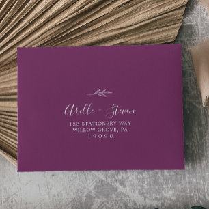 Minimal Leaf Berry Purple Self-Addressed RSVP Envelope