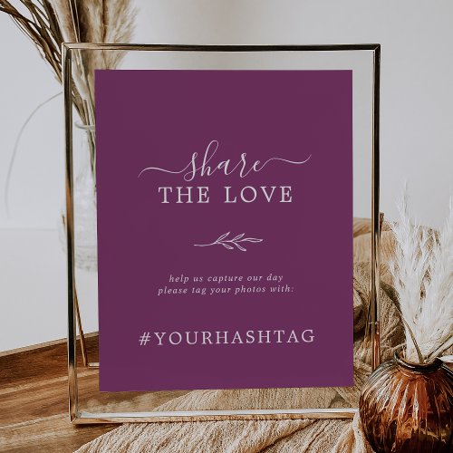 Minimal Leaf  Berry Purple Share The Love Hashtag Poster