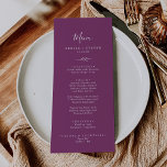 Minimal Leaf | Berry Purple Wedding Dinner Menu<br><div class="desc">This minimal leaf berry purple wedding dinner menu card is perfect for a boho wedding. The design features a simple greenery leaf silhouette in a romantic summer violet color with minimalist bohemian garden style. This menu can be used for a wedding reception,  rehearsal dinner,  or any event.</div>