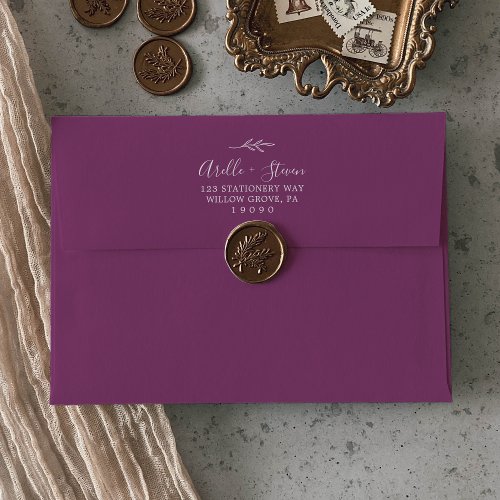 Minimal Leaf  Berry Purple Wedding Invitation Envelope