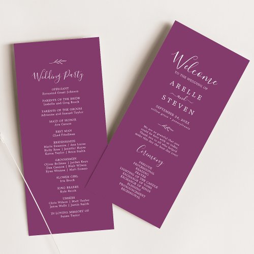 Minimal Leaf  Berry Purple Wedding Program