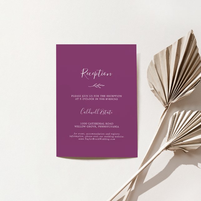 Minimal Leaf | Berry Purple Wedding Reception Enclosure Card (Creator Uploaded)