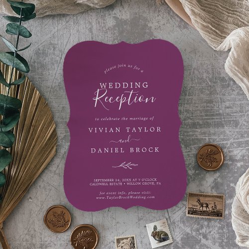 Minimal Leaf  Berry Purple Wedding Reception Invitation