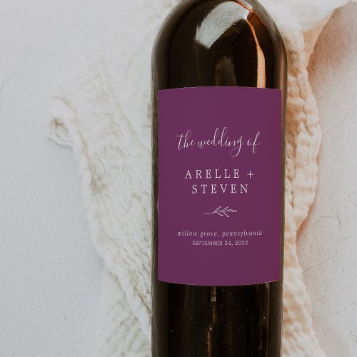 Minimal Leaf  Berry Purple Wedding Wine Label