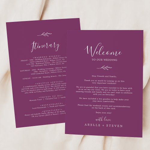 Minimal Leaf  Berry Welcome Letter  Itinerary