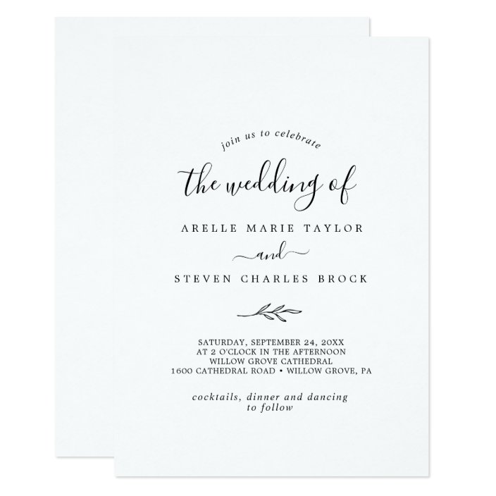 Minimal Leaf | Black and White Wedding Invitation | Zazzle.com