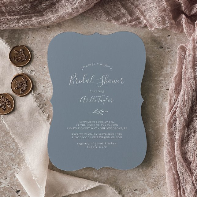 Minimal Leaf | Blue and White Bridal Shower Invitation (Creator Uploaded)