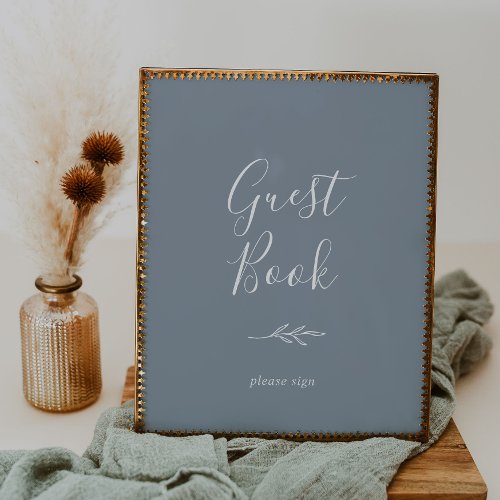 Minimal Leaf  Blue and White Guest Book Poster