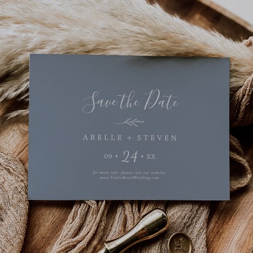 Minimal Leaf  Blue and White Horizontal Save The Date