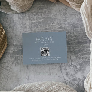 Minimal Leaf   Blue and White QR Code Wedding RSVP Enclosure Card