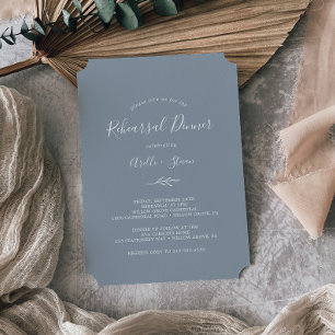 Minimal Leaf Blue and White Rehearsal Dinner Invitation