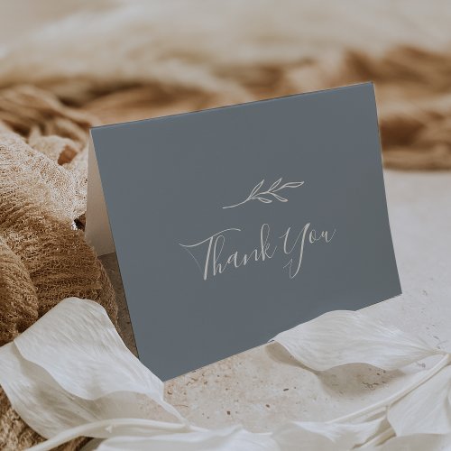 Minimal Leaf  Blue and White Thank You Card