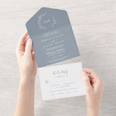 Minimal Leaf | Blue and White Wedding All In One Invitation (Tearaway)
