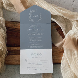 Minimal Leaf | Blue and White Wedding All In One Invitation