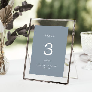 Minimal Leaf Blue and White Wedding Table Number
