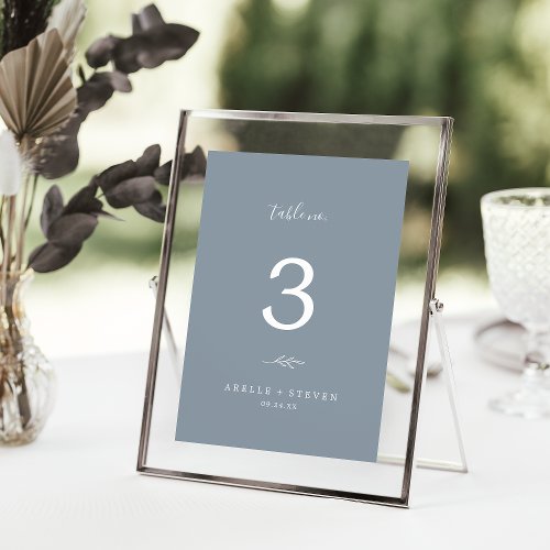 Minimal Leaf  Blue and White Wedding Table Number