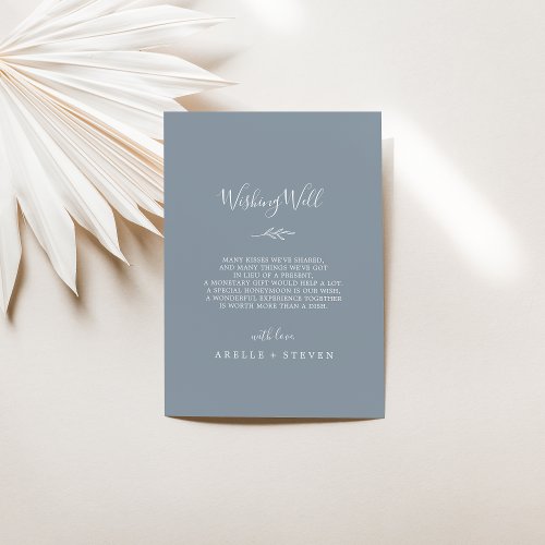 Minimal Leaf  Blue and White Wedding Wishing Well Enclosure Card