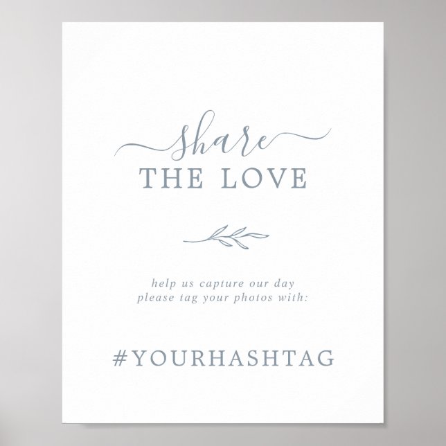 Minimal Leaf | Blue Share The Love Hashtag Sign (Front)