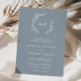 Minimal Leaf Blue & White Formal Monogram Wedding Invitation
