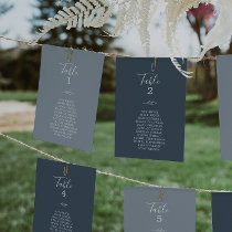 Minimal Leaf Blue White Hanging Seating Chart Card