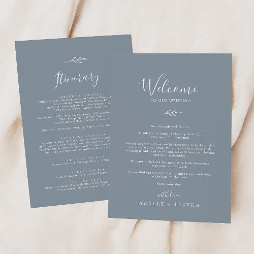 Minimal Leaf Blue White Welcome Letter  Itinerary