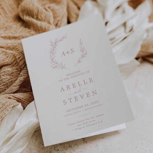 Minimal Leaf  Blush Pink Folded Wedding Program