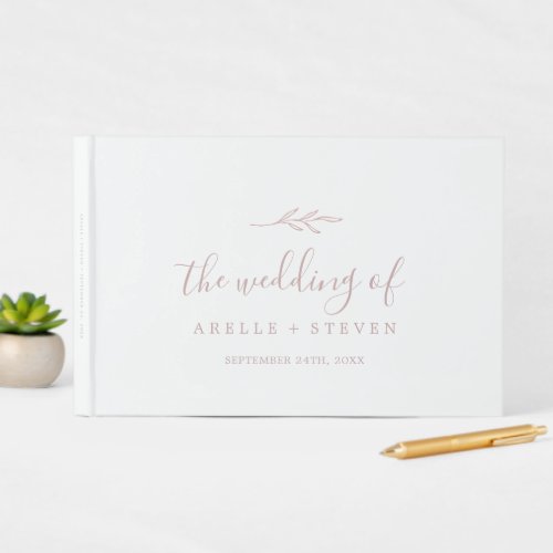 Minimal Leaf  Blush Pink Monogram Back Wedding Guest Book