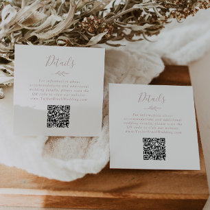 Minimal Leaf Blush Pink QR Code Wedding Details Enclosure Card