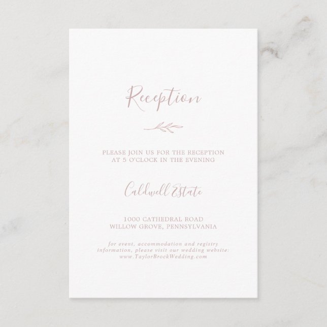 Minimal Leaf | Blush Pink Reception Insert Card (Front)