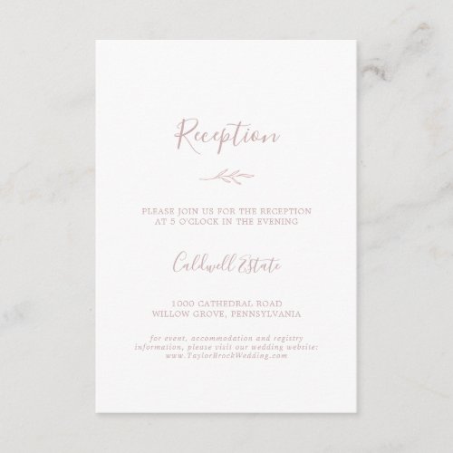 Minimal Leaf  Blush Pink Reception Insert Card