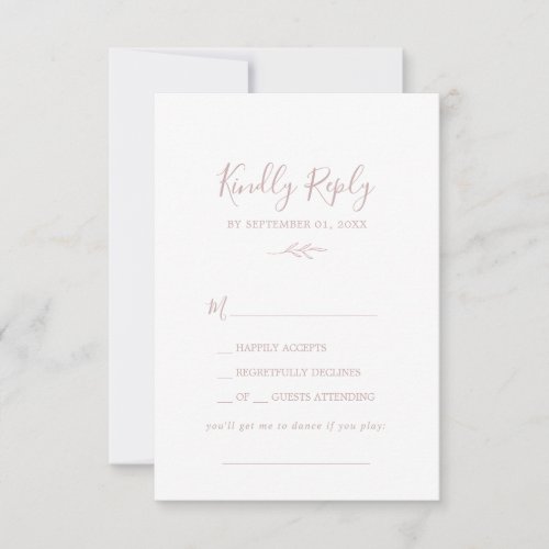 Minimal Leaf  Blush Pink Song Request RSVP Card