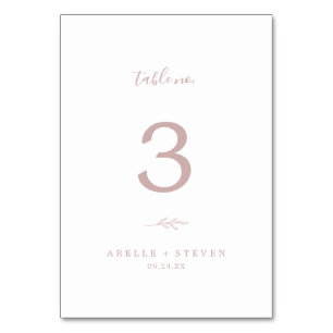 Minimal Leaf Blush Pink Table Number