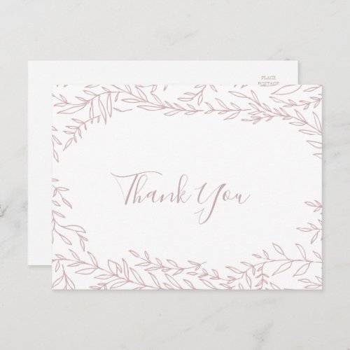 Minimal Leaf  Blush Pink Thank You Postcard