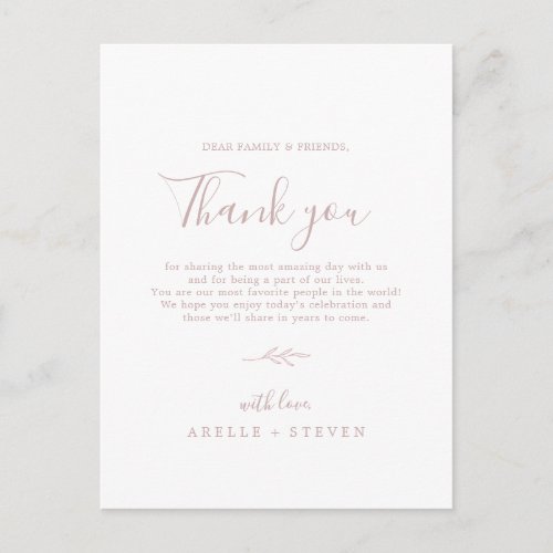 Minimal Leaf  Blush Pink Thank You Reception Card