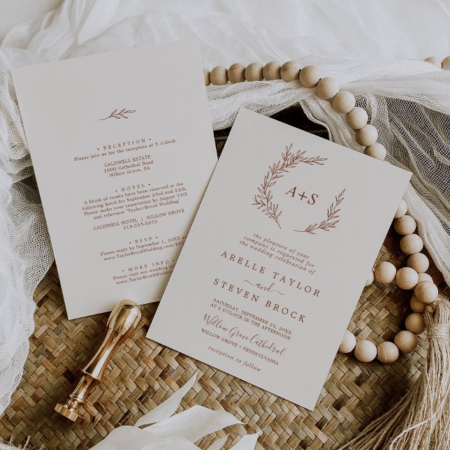Minimal Leaf | Boho Cream All In One Wedding Invitation (Creator Uploaded)