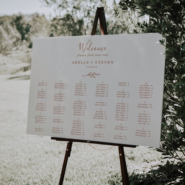 Minimal Leaf Boho Cream Alphabetical Seating Chart Foam Board (Creator Uploaded)