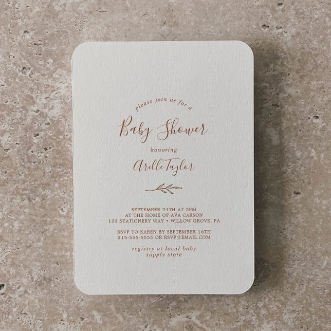 Minimal Leaf | Boho Cream Baby Shower Invitation (Creator Uploaded)
