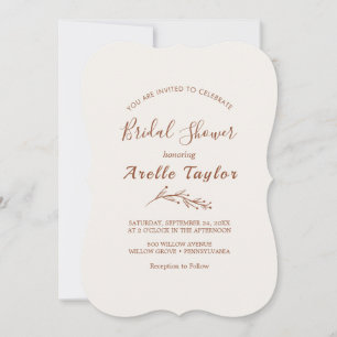 Minimal Leaf   Boho Cream Bridal Shower Invitation