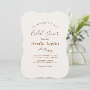 Minimal Leaf Boho Cream Bridal Shower Invitation